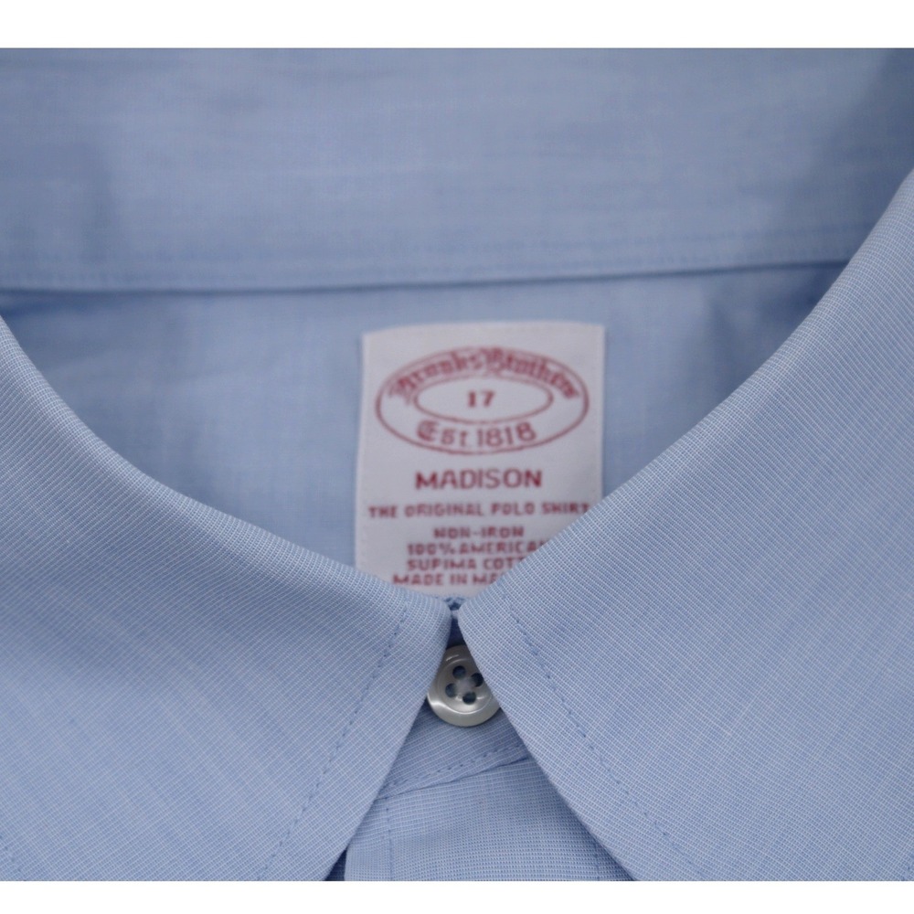Classic Short Sleeve Button Down Shirt 17 Blue Non-Iron Madison Brooks Brothers - Picture 3 of 6
